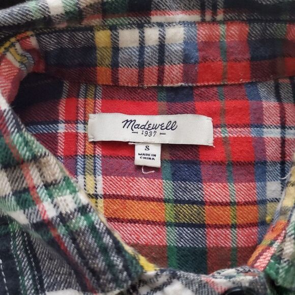 Madewell Oversized Classic Boyfriend Flannel Tartan Button-down Shirt sz Sm - Picture 10 of 12